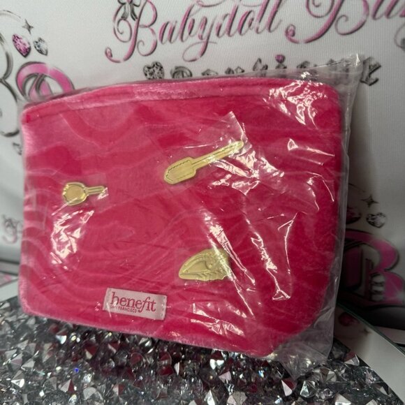 Benefit makeup bag cosmetics brand new pin style brushes gold new in bag pink - Picture 3 of 6